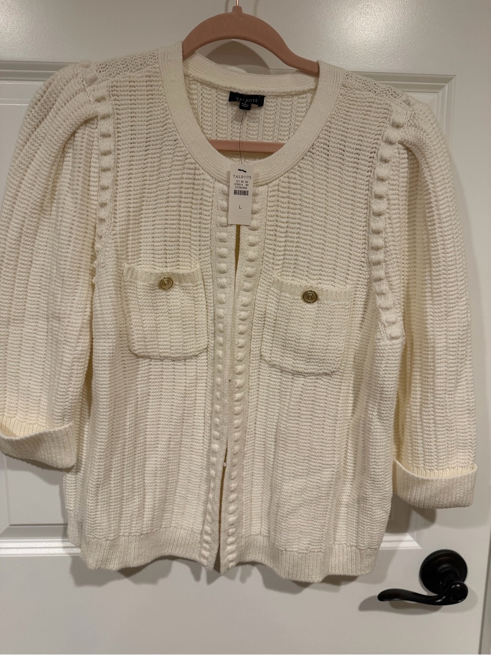 NWT Women’s Size Large Talbots TEXTURED ELBOW SLEEVE CARDIGAN